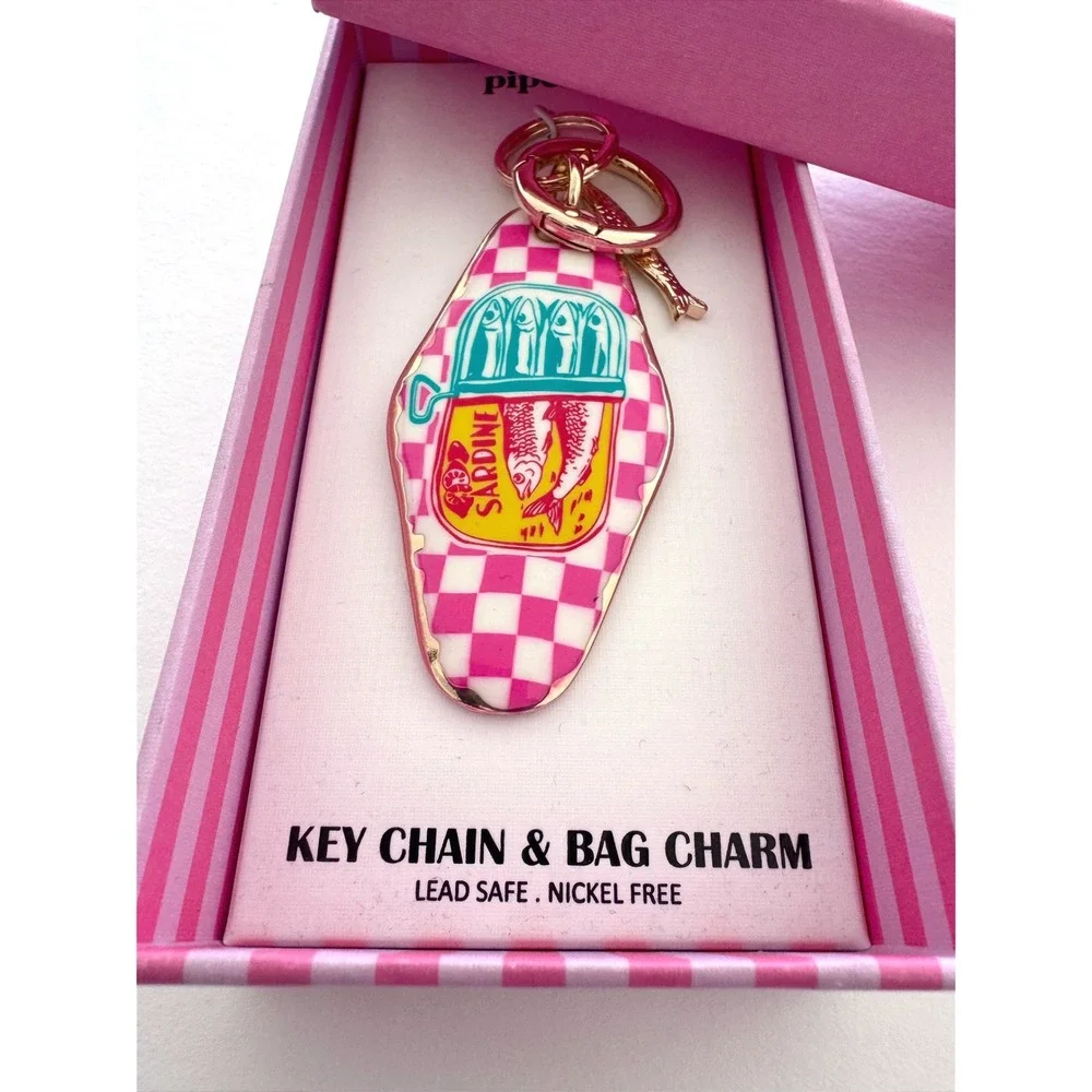 Piper K Sardine Key Chain Bag Charm Whimsical Retro Motel Style